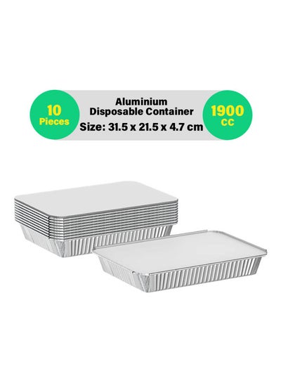 Buy 10-Pcs Disposable Aluminum Food Containers with Lid 1900 CC in UAE