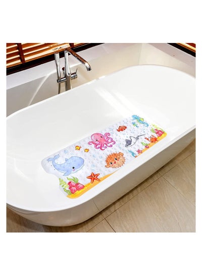 Buy Cartoon Non Slip Bathtub Mat for Kids, 40x16 Inch Large Size Anti Slip Shower Mats for Toddlers Children Baby Floor Tub Mats, with Suction Cups & Drain Holes, Machine Washable (Sea World) in UAE