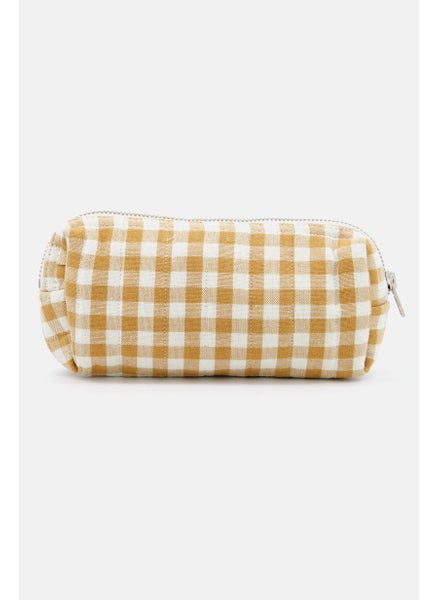 Buy Women Checkered Small Toiletry Bag 11 H x 18 L x 8 W cm, Yellow/White in UAE