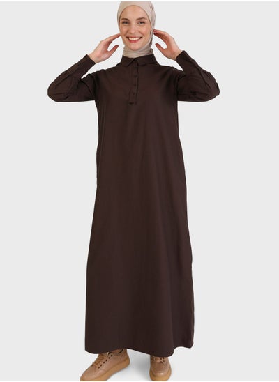 Buy Polo Neck Button Detail Dress in Saudi Arabia