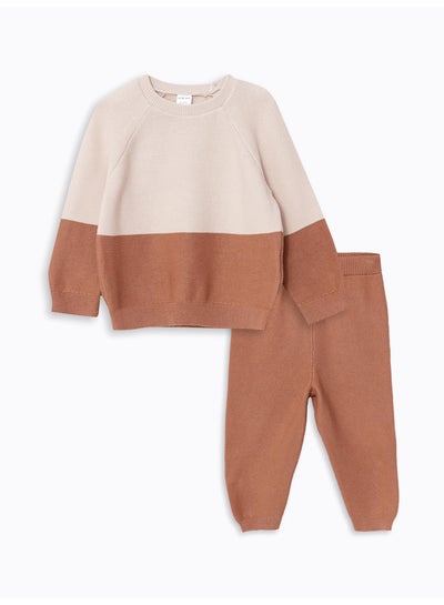 اشتري Crew Neck Long Sleeve Color Block Baby Boy Knitwear Sweater and Trousers 2-Pack Set في مصر