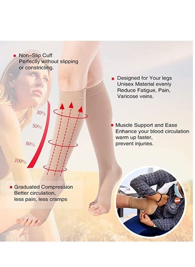 Open Toe Compression Socks, 20-30 mmHg Toeless Stockings, Knee
