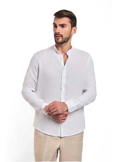 اشتري Fancy Mandarin Collar Linen Shirt With Long Sleeves في مصر