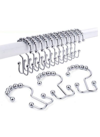 اشتري Shower Curtain Hooks Double Glide Stainless Steel Roller Ring Holder Rustproof Metal for Bathroom Shower Curtain Rods (1 Pack of 12pcs, Silver) في الامارات