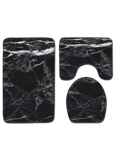 Buy 3-Piece Marble Pattern Bath Mat Accessory Set in UAE