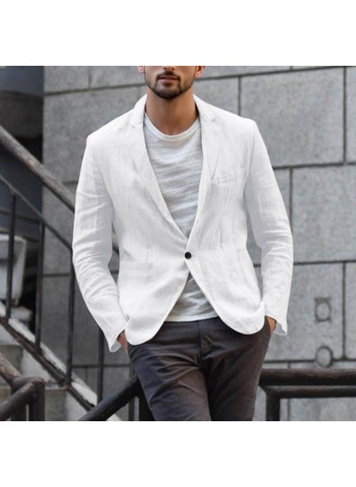 Buy 1 x 5 pcs Cotton Linen Mens Casual Blazer Autumn White in Saudi Arabia