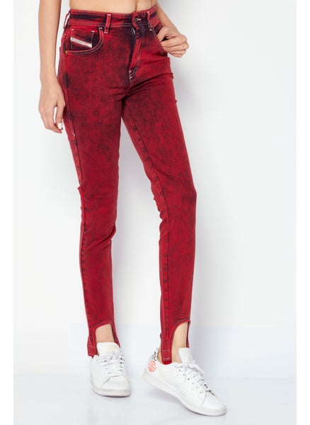 اشتري Women D-Slandy Skinny Fit Washes Stretchable Jeans, Red/Black في الامارات