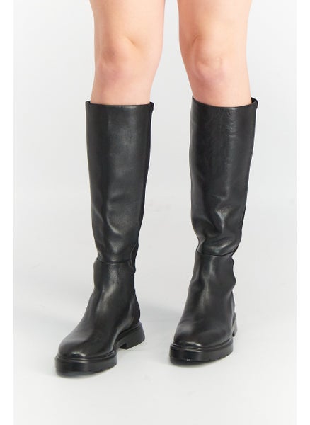 Buy Women Knee Length Leather Boots, Black in UAE