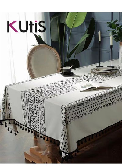 اشتري Cotton Linen Table Runner Bohemian Totem Printed Tassel for Dining and Coffee Table 200x140 cm في الامارات