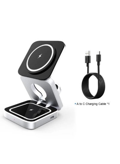 Buy Portable 3 in 1 Foldable Wireless Charger Stand for iPhone 15 14 Magnetic Fast Charging Stand for Apple Watch S9 in Saudi Arabia