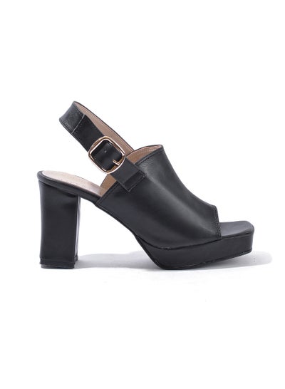 Buy Sandal Heels Leather Buckle Closure H-10 - Black in Egypt