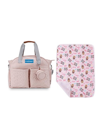 Buy Combo Pack Of 2 Diaper Portable Bag With Reusable Changing Mat Printed - Pink in UAE