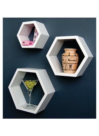 اشتري FLOATING WALL SHELVES HEXAGON SHAPE 3PCS SET WHITE , Size: 30x9x26CM/ 26x9x22.5CM 22x9x19.10CM في الامارات