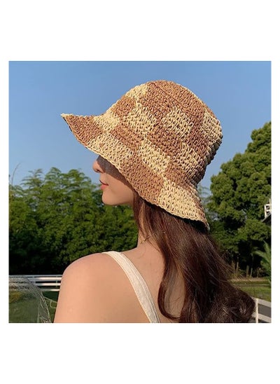 Buy Womens Straw Sun Hat Woven Bucket Hat Fishing Hat Beach Hat Foldable Cap Summer Caps, Wide Brim Bucket Hat for Women in UAE