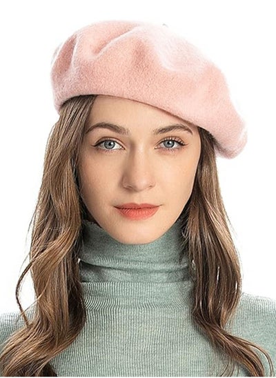 Buy Women Wool Beret Hat French Style Artist Beanie Cap Vintage Lady Cap (Pink) in UAE