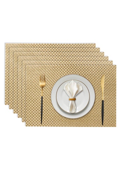 Buy Washable Vinyl Placemats Set of 6 Heat Resistant Non-Slip Table Mats Elegant Gold Weaving Design Suitable for Indoor & Outdoor Place Mats in UAE