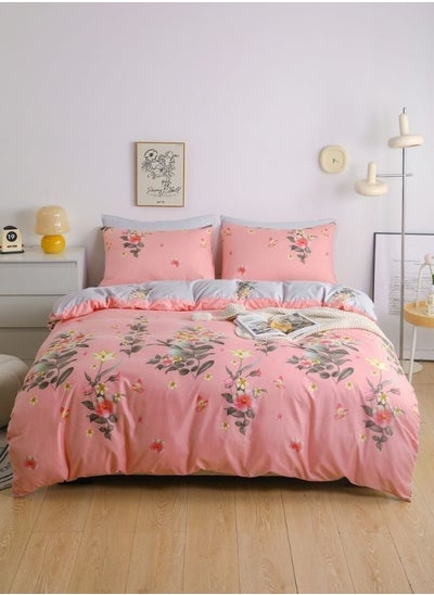 Buy Bedding set without Filler Reversible Duvet Cover Set, Gorgeous Floral Print Pink Color. in UAE