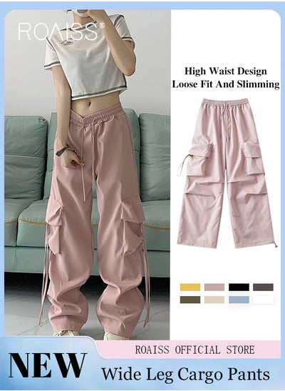 Buy Women Utility Pants with Loose Fit Wide Leg Trousers for Women Solid Color Design with Flowy Belt Accessories Casual and Lengthening Pants for Women High Waisted and Relaxed Style in UAE