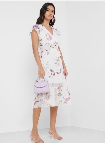 Buy V-Neck Floral Printed Dress in UAE