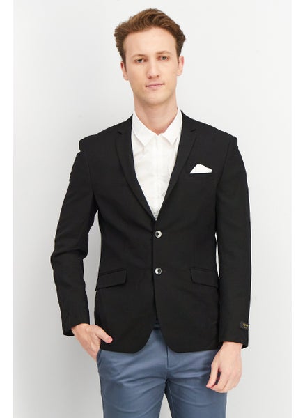 Buy Men Fitted Regular Solid Formal Blazer, Black in UAE