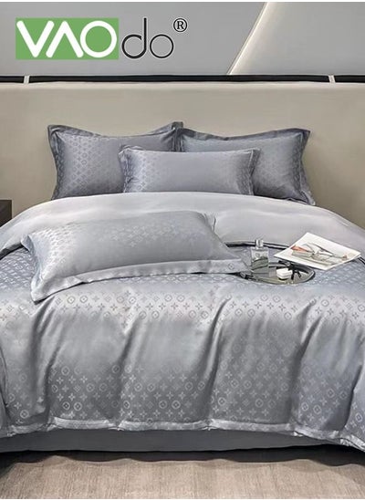 Buy 4PCS Skil Comforter Set Luxury Breathable Silky and Strong Drape Satin Jacquard Sheet Set Soft Silky Bed Sheets Satin Sheet Set 220*240CM Grey in UAE