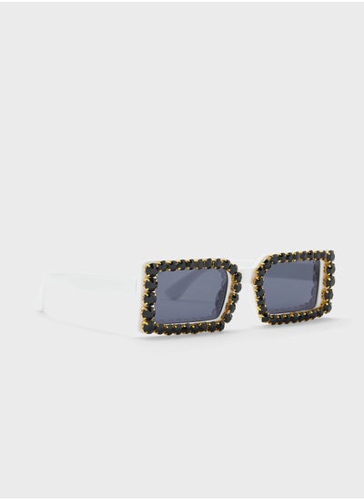 Buy Rhinestone Detail Rectangular Sunglasses in Saudi Arabia