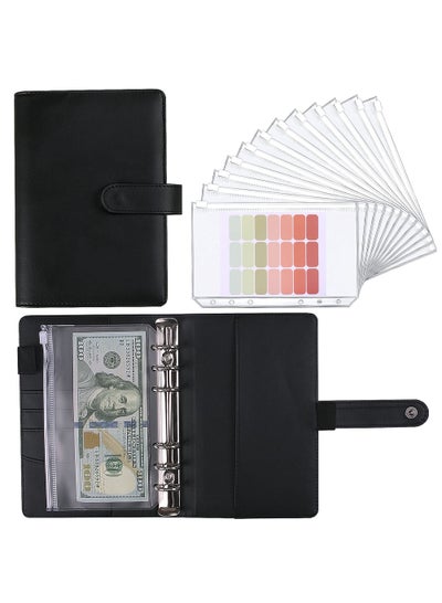 Buy A6 Binder Budget Planner Notebook PU Leather Cash Envelope Organizer System With Clear Zipper Pockets Money Saving Binder in Saudi Arabia