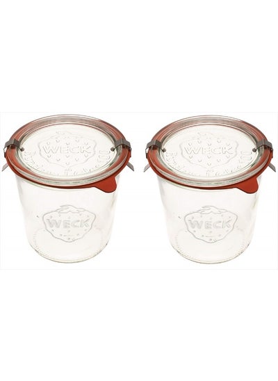 اشتري Weck Canning Jars 742 - Weck Mold Jars made of Transparent Glass - Eco-Friendly Canning Jar - Storage for Food, Yogurt with Air Tight Seal and Lid - 1/2 Liter Tall Jars Set - (2 Jars) في الامارات