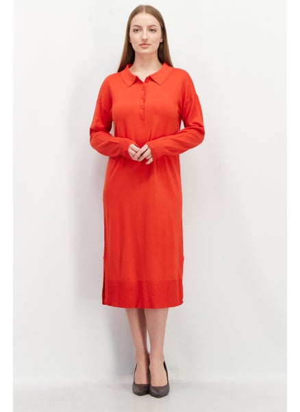 اشتري Women Plain Long Sleeve Sweater Dress, Red في الامارات