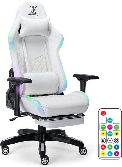 اشتري Gaming Chair Ergonomic Office Chair Headrest Lumbar Support Comfortable High Back Adjustable Reclining Computer Chair  Swivel Chair White With LED light(White) في السعودية