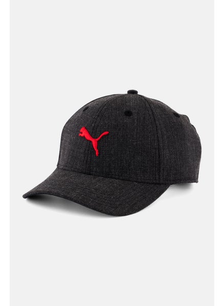 اشتري Men Stretch Fit Embroidered Logo Cap, Charcoal/Red في السعودية