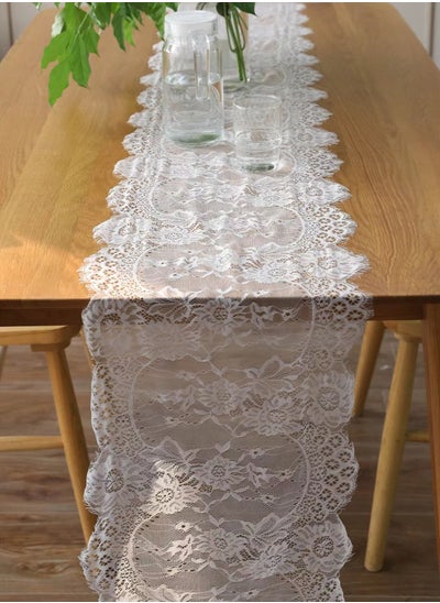 اشتري 1-Piece European Style Light Luxury Pure Color Semi-Transparent Lace Table Cloth Runner/Table Cover Suitable for Home and Party Terylene Cotton white 35 x 300 Centimeter في الامارات