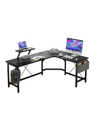 Buy Modern L-Shaped Computer Office Desk Corner Gaming Desk with Monitor Stand Home Office Study Writing Table Workstation in Saudi Arabia