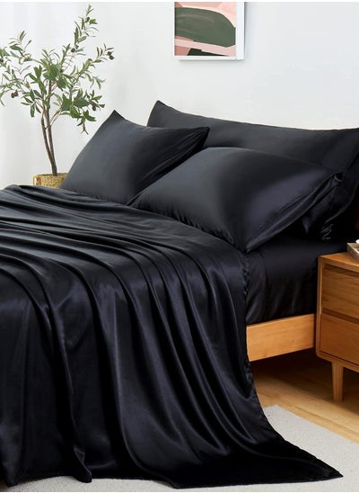 اشتري 4 Piece Luxury Silk Feel Satin Bed Sheets Full Bedding Set (1 Flat Sheet,1 Fitted Sheet,2 Pillow Cases) في السعودية