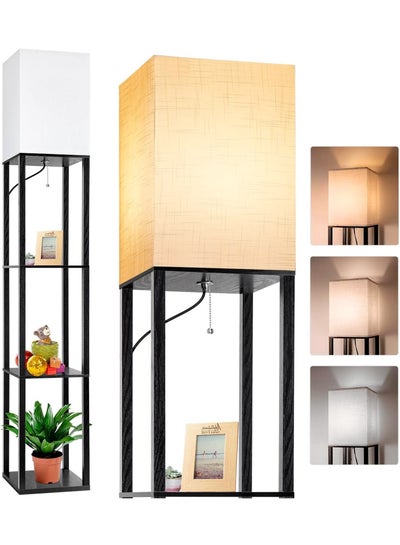 اشتري Floor Lamp with Shelves, Modern Square Standing Lamp with 3 Color Temperature Bulb, Corner Display Bookshelf Lamp for Living Room and Bedroom(Black) في الامارات