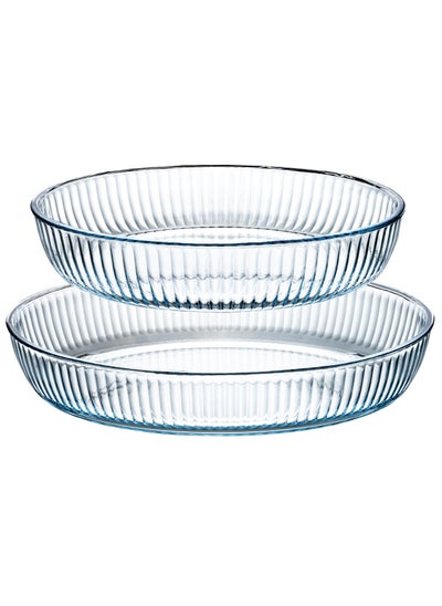 Buy LIFE SMILE Borosilicate Glass Oven Baking Dishes Set of 2 - Oval Shape Baking Tray Dishwasher Safe, Fridge & Freezer Safe, Microwave Safe (Design 2) in UAE