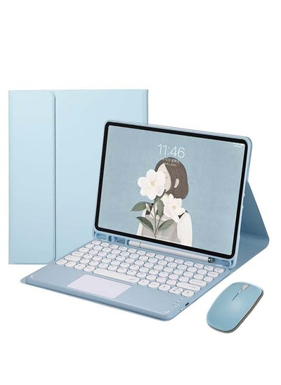 اشتري iPad 10.9" 10th Generation 2022 Touchpad Keyboard Case Retro Round Key with Mouse Cute Color Keyboard with Trackpad Detachable Touch Keyboard iPad 10 10.9 Cover (Blue) في السعودية