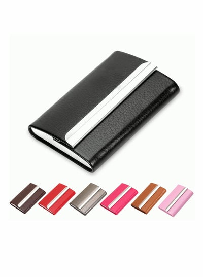 اشتري Business Card Holder, PU Leather Slim Business Card Case - Business Card Carrier ID Case/Wallet Pocket Business Name Card Holder for Women and Men - Black في السعودية