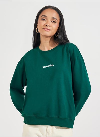 اشتري Regular Fit Longline Embroidered Slogan Sweatshirt في السعودية