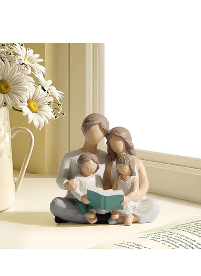 اشتري Family of 4 Reading Book Figurines, Hand-Painted Figures, Gifts for Parents, Daughter, Son, Family Sculpture, Shelf Decor, Desktop, Home, Bedroom, Living Room Decoration, Coaster في السعودية