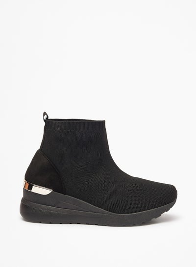 Buy Textured Slip-On Ankle Boots with Pull Tabs in UAE