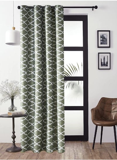 اشتري Door Curtain Thermal Insulated Printed Blackout Window Curtain for Bedroom Green/White 100x250cm في الامارات