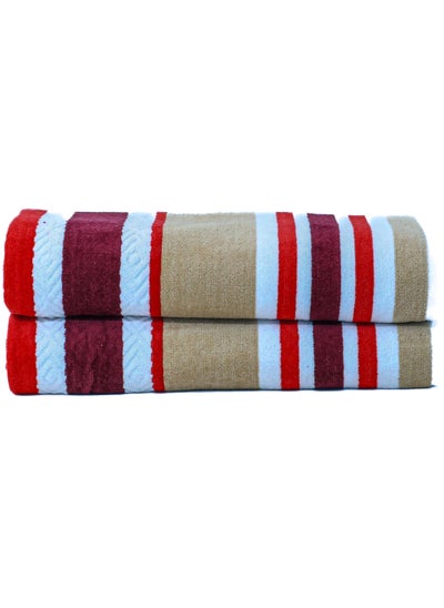 Buy Multi Color Stripes Towel 70x140 cm 100% Cotton Yarn Dyed Bath Towel - Super Absorbent, Antibacterial, 500 GSM Terry in UAE