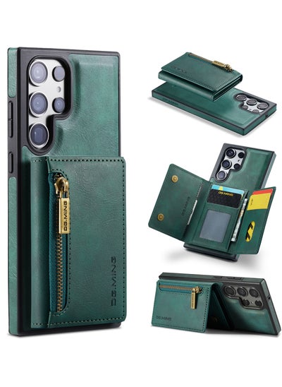 Buy CaseMe Wallet Case for Samsung Galaxy S23 Ultra DGMING Premium Leather Phone Case Back Cover Magnetic Detachable with Trifold Wallet Card Holder Pocket - Green in Egypt