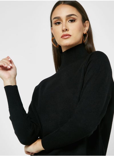 Buy High Neck Sweater With Side Slits in UAE