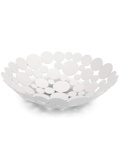 اشتري Metal Fruit Bowl Large Round Storage Baskets Creative Table Fruit Stand Decorative Round Storage Tray for Bread Fruit Snacks Candy Households Items White في الامارات