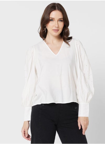 Buy V-Neck  Puff Sleeve Top in UAE