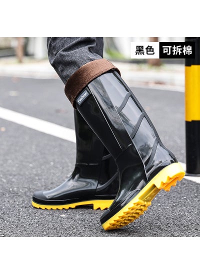 Buy Fashionable Mens Tall Rain Boots Warm Lined Slip-Resistant118 High tube-yellow bottom with cotton 118 High tube-yellow bottom with cotton in Saudi Arabia