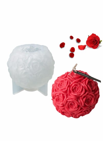 Buy Candle Molds Silicone- Large Rose Ball Candle Molds 3D Rose Flowers Silicone Mould Valentine's Day Resin Casting Mold for DIY Candle Making Homemade Soap Polymer Clay Craft Plaster in UAE