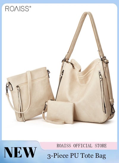 اشتري 3 Piece Women's Tote Bag Fashion PU Leather Shoulder Bag Large Capacity Backpack Leisure Versatile Commuting Bag في الامارات